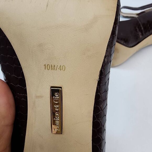 Louise Et Cie Size 10 Snake Skin Pointy Toe Ankle Strap 4" Heel N Burgandy - Picture 7 of 11